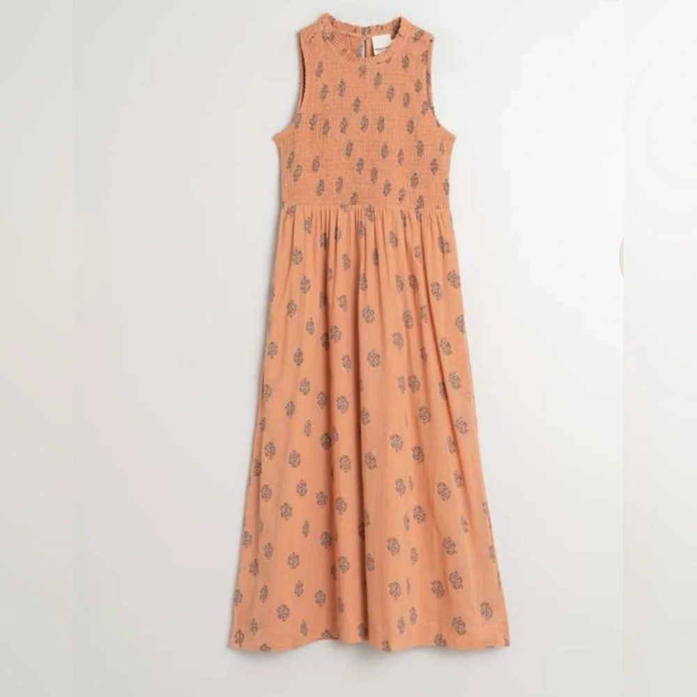 Indi&Cold women’s 100% organic cotton elastic waist sleeveless mid dress peach S - Picture 3 of 10